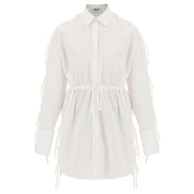エムエスジイエム レディース ワンピース トップス Mini Shirt Dress With Cut-outs And Bows BIANCO (White)