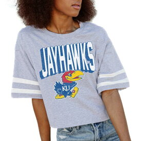 ゲームデイ レディース Tシャツ トップス Kansas Jayhawks Gameday Couture Women's No Shortcuts Drop Shoulder Sleeve Stripe Cropped TShirt Gray