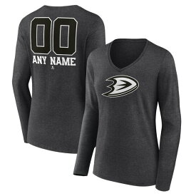 ファナティクス レディース Tシャツ トップス Anaheim Ducks Fanatics Branded Women's Monochrome Personalized Name & Number Long Sleeve VNeck TShirt Charcoal