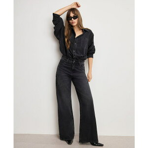 ObhAJ fB[X s[X gbvX Women's Denim Long Sleeve Shirt Jumpsuit, Regular and Plus Size Black