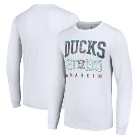 スターター メンズ Tシャツ トップス Anaheim Ducks Starter Retro Graphic Long Sleeve Crew TShirt White