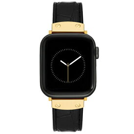 アンクライン レディース 腕時計 アクセサリー Women's Black Crocograin Genuine Leather Band Compatible with 38/40/41mm Apple Watch Black, Gold-Tone