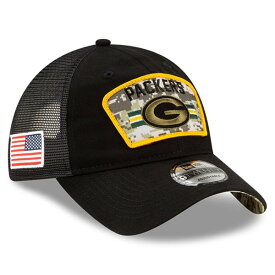 ニューエラ メンズ 帽子 アクセサリー Green Bay Packers New Era 2021 Salute To Service Trucker 9TWENTY Adjustable Hat Black