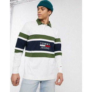 yy&oׁz g~[qtBK[ Y |Vc gbvX Tommy Jeans panel logo rugby top in white Classic white/cypres -