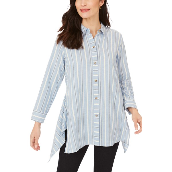 フォックスクラフト 絶品 レディース トップス カットソー Denim Blue Tunic 百貨店 全商品無料サイズ交換 Edison Stripe Shirt
