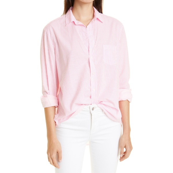 フランク アイリーン レディース 宅配便送料無料 トップス カットソー Neon Pink Cotton Eileen 4年保証 Shirt 全商品無料サイズ交換 Button-Up Stripe