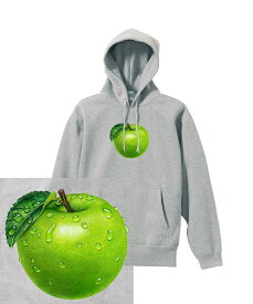 GREEN APPLE HOODIE 青りんご　リンゴ 林檎 グリーンアップル フルーツ 果物 野菜 かわいい おしゃれ ストリート ヘビーウェイト ヘヴィー 厚手 スウェット フーディ パーカー 裏起毛 トップス ロゴ メンズ レディース