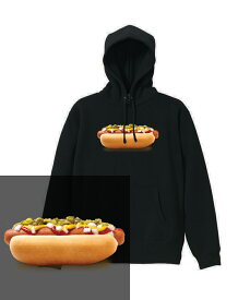 HOTDOG HOODIE ホットドッグ ソーセージ アメリカン 食べ物 ジャンクフード ハンバーガー ウインナー ケチャップ マスタード ピクルス ヘビーウェイト ヘヴィー 厚手 スウェット フーディ パーカー 裏起毛 トップス ロゴ メンズ レディース