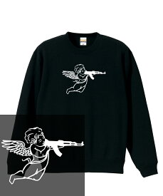 ANGEL GUN SWEATSHIRT 刺青 入れ墨 tattoo 天使 エンジェル ライフル ak47 ギャング アート 落書き かわいい おしゃれ 人気 ストリート 流行 トレーナー スウェット メンズ レディース hiphop ストリート ブランド クルーネック スウェット