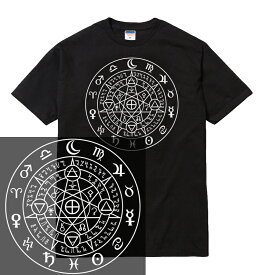 MAGIC CIRCLE tシャツ マジックサークル 魔法陣 魔除け 錬金術 ソロモン 悪魔召喚 黒魔術 闇 病み 秘密結社 イルミナティ ヘブライ ルシファー 堕天使 フリーメーソン 秘術 六芒星 十字架 クロス 五芒星 呪い 呪術 運気上昇 金運 メンズ レディース ブランド tee Tシャツ