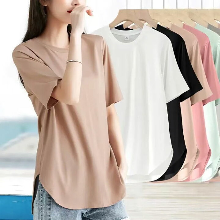 楽天市場】半袖 Tシャツ レディース 夏 トップス ラウンド裾 サマー 