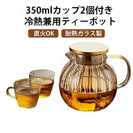 丸形 お手入れ簡単 【350mlカップ2個付き】ティーポット 茶こし付き ポット 冷水ポット 直火OK ガラス急…
