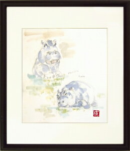 【水彩画・絵画】河村直子『休日かばくん』水彩画■新品★
