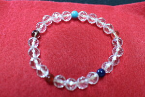 ブレスレット8ミリ玉 瑪瑙 青金 トルコ石 黄水晶 茶水晶(五宝珠)