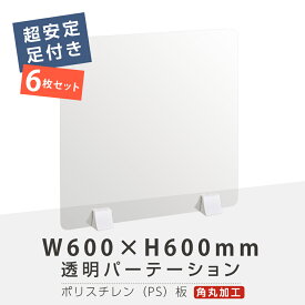 お得な6枚セット まん延防止等重点措置商品 透明パーテーション W600×H600mm 軽くて丈夫なPS（ポリスチレン）板 ABS足付きデスク パーテーション 卓上パネル 仕切り板 衝立 間仕切り 飲食店 老人ホーム オフィス 学校 病院 薬局 介護老人福祉施設 ps-abs-x6060-6set