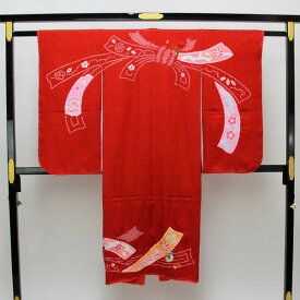 七五三 着物 新品 正絹 着物 7歳用 販売 お正月 ひな祭り 熨斗 赤 あすかや [商品番号pt2928]