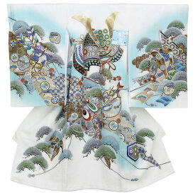 【お仕立て上がり】初着 男の子 産着 祝着 兜に松 白 水色 あすかや [商品番号pt3774]