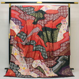 【お仕立て付き】着物 振袖 丹後ちりめん 銀通し生地 金駒刺繍 金彩加工 鞠に藤 未仕立て あすかや [商品番号fs256]