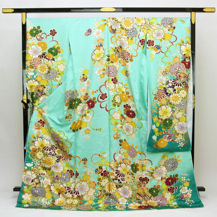 楽天市場】着物 豪華振袖 正統派 綸子 金彩加工 金駒刺繍 毬に菊 未 