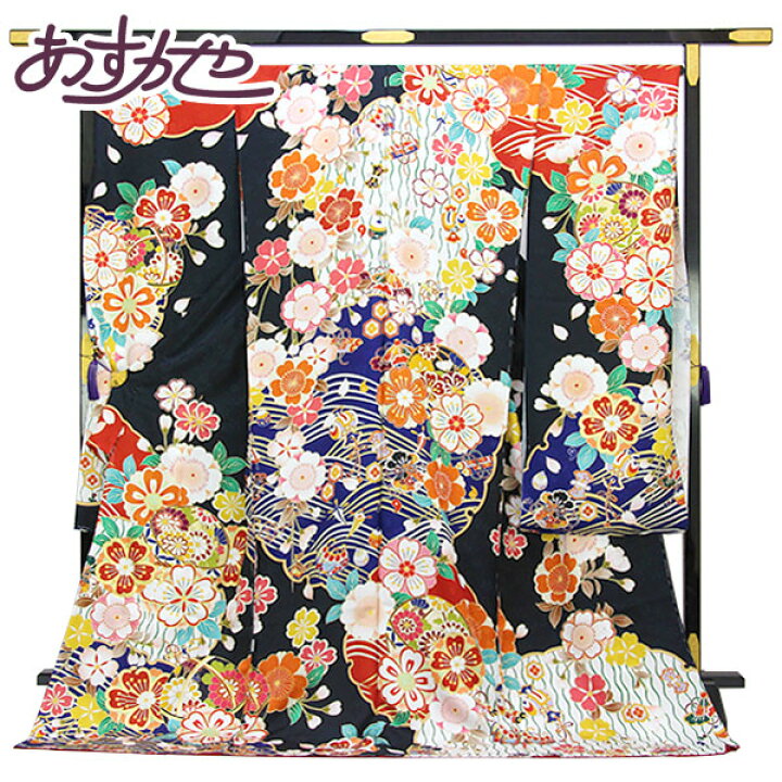 楽天市場】着物 振袖 紗綾形に桜地紋 綸子 金彩金駒刺繍 毬に桜 未