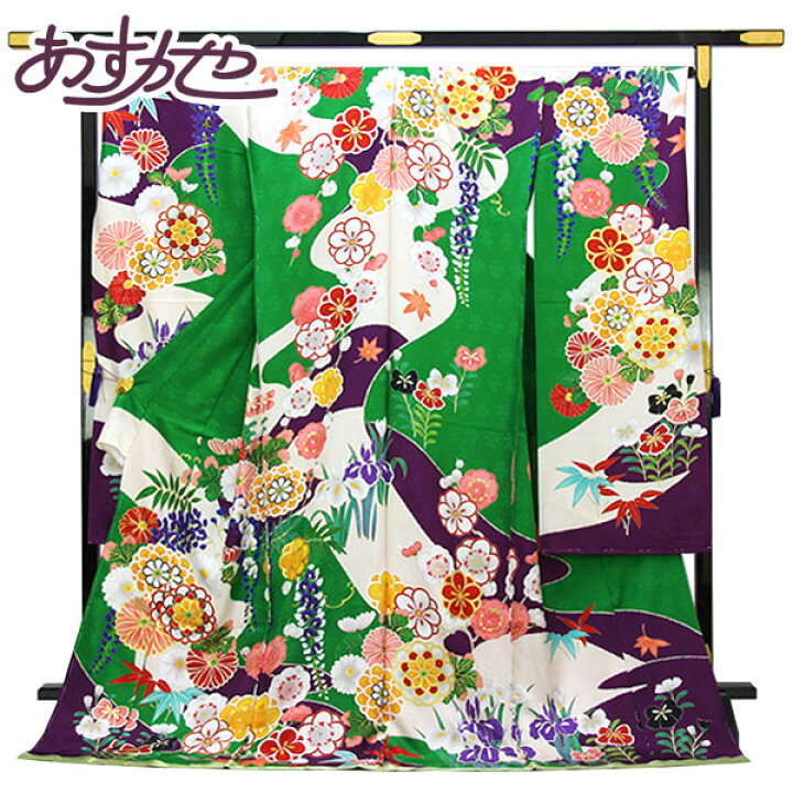 楽天市場 袷のお仕立て付き 振袖 てふてふ 紗綾形に花地紋 綸子 金彩ラメ刺繍 四季の花 商品番号fs522 あすかや あすかや