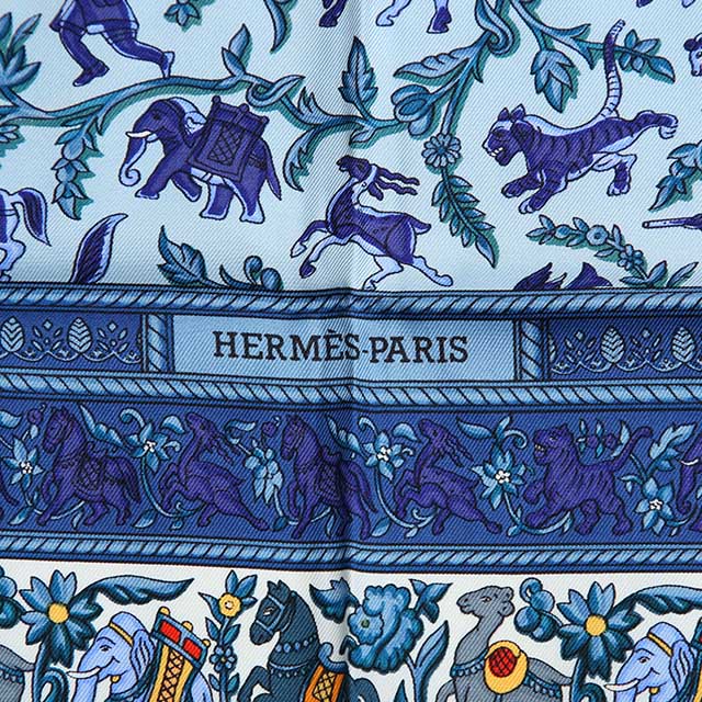 【中古】HERMES エルメス カレ90 [CHASSE EN INDE（インドの狩猟）] ブルー系 シルク スカーフ | GINZA XIAOMA