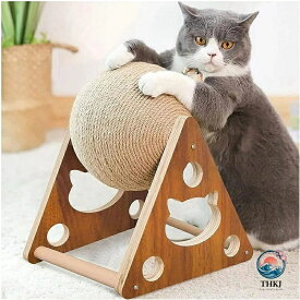 【全品2点で5%OFF】猫スクラッチボール 猫のおもちゃ 木製 三角型 回転式 ねこ 猫 爪研ぎ 爪みがき ボール サイザル麻紐巻き 猫の引っかきボール 猫スクラッチボード ストレス解消 運動不足改善 家具破壊防止