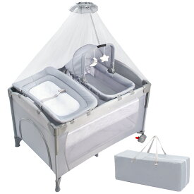 「新作！」ベビーベッド 添い寝 折りたたみ おむつ交換台 蚊帳付き 揺りかごプレイヤード マットレス付き キャスター ベビーサークルクーファン 赤ちゃんベッド クーファン 通気 洗濯便利 長く使える 誕生日 贈り物 新生児ベッド 出産祝い