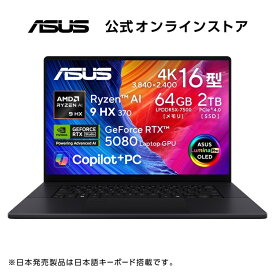 10/8新発売 ノートパソコン Copilot 専用キー AMD Ryzen AI 9 HX 370 AI機能 NPU RTX 5080 メモリ 64GB SSD 2TB 16型 OLED 有機EL タッチパネル Webカメラ 顔認証 WiFi 7 Bluetooth Windows11 日本語キーボード ナノブラック ASUS ProArt P16 H7606WW-AI9642R5080W