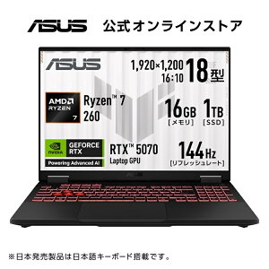 3/27�V���� ASUS �Q�[�~���O�m�[�gPC TUF Gaming A18 FA808UP 18�C���` GeForce RTX 5070 AMD Ryzen 7 260 ������ 16GB SSD 1TB ���t���b�V�����[�g144Hz �C���~�l�[�g�L�[�{�[�h Windows 11 �d�� 2.6kg ����ҏW �C�F�[�K�[