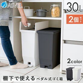 ゴミ箱 30リットル 30L ペダル 両開き スリム 分別 おしゃれ ふた付き 蓋付き キッチン ペダル付き 縦型 大容量 ワゴン キッチンボード ダストボックス カウンター下 白 ブラック ZIP!で紹介 【 アスベル エバン ASVEL EBAN 棚下で使える ペダル スリム 30L 2個 セット 】