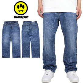 バロー デニムパンツ BARROW ジーンズ Gパン メンズ ブランド 大きいサイズ ストレート おしゃれ おすすめ 人気 総柄 ストリート ウォッシュ加工 barrow021 ブルー M L XL