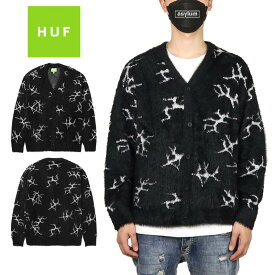 【MAX80%OFF 楽天スーパーSALE！更に限定クーポンで20%OFF】【50％OFF】HUF カーディガン ハフ ニット セーター フェイクモヘア メンズ レディース ブランド 大きいサイズ おしゃれ おすすめ 人気 黒 ストリート スケーター スケボー huf22aw031 ブラック M L XL