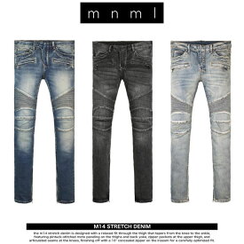 【MAX80%OFF 楽天スーパーSALE！更に限定クーポンで20%OFF】mnml バイカ―デニム ミニマル M14 STRETCH DENIM BLUE メンズ スキニー スリム ストレッチ 裾ジップデニムパンツ 28 29 30 32 34 36 38