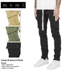 【MAX80%OFF！楽天スーパーSALE！更にお得なクーポン配布中】mnml ミニマル カーゴパンツ スキニー スリム CARGO DRAWCORD PANTS メンズ 裾ジップデニム ミニマル カーキ オリーブ ブラック XS S M L XL