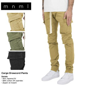 【MAX80％OFF♪大決算SALE 更に15％OFFクーポン配布中】mnml ミニマル カーゴパンツ スキニー スリム CARGO DRAWCORD PANTS メンズ 裾ジップデニム ミニマル カーキ オリーブ ブラック XS S M L XL