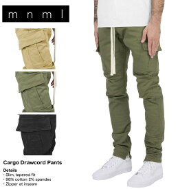 mnml ミニマル カーゴパンツ スキニー スリム CARGO DRAWCORD PANTS メンズ 裾ジップデニム ミニマル カーキ オリーブ ブラック XS S M L XL