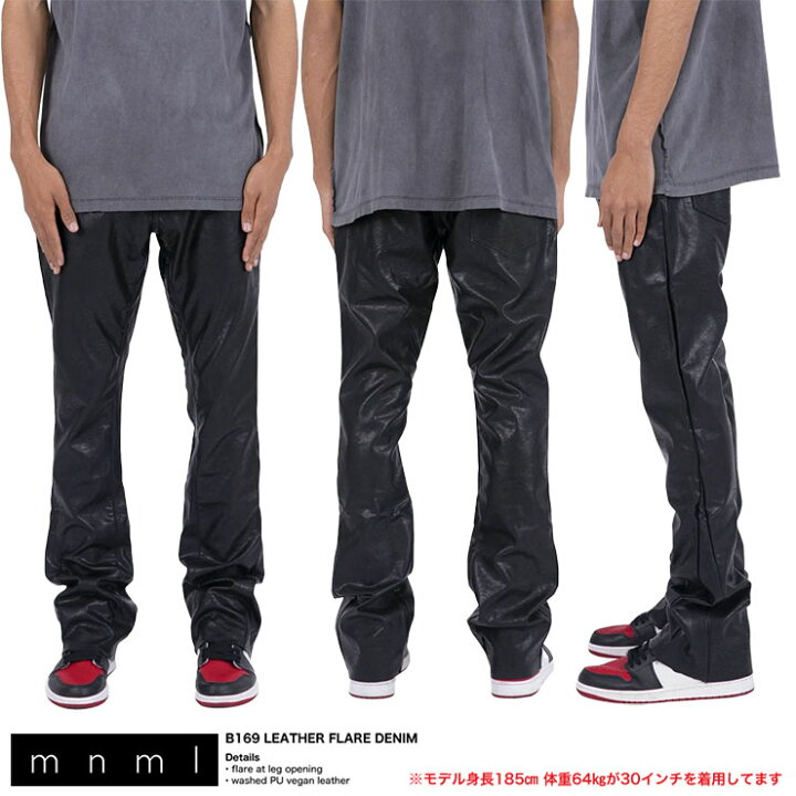 楽天市場】mnml フレアパンツ ミニマル フレアデニム PUレザーパンツ  