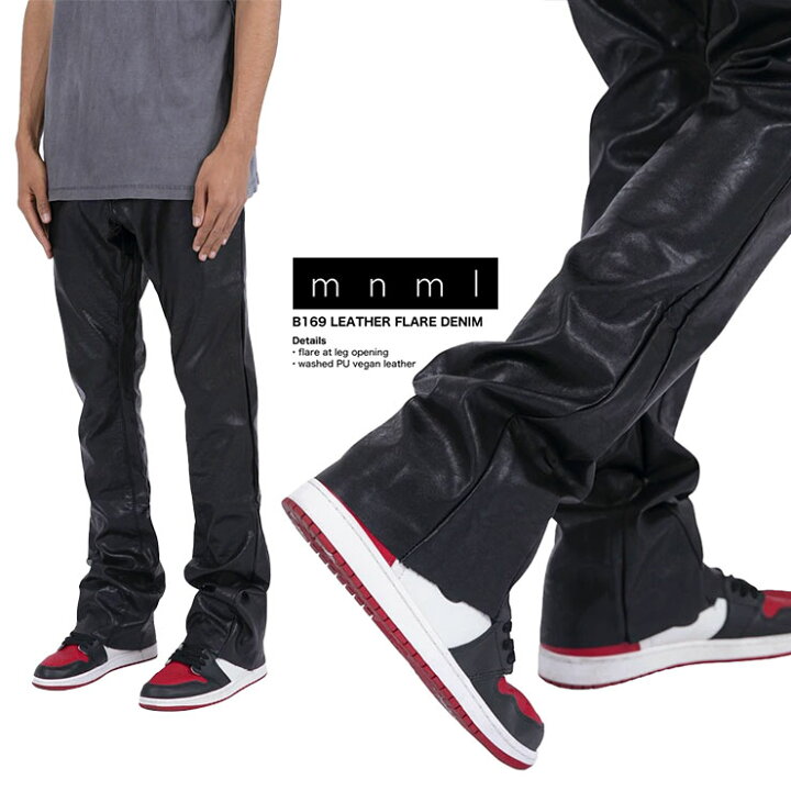 楽天市場】mnml フレアパンツ ミニマル フレアデニム PUレザーパンツ  