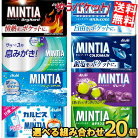 ゆうパケット送料無料 20個セット ミンティア 選べる組合せ 50粒×20個(10個×2) MINTIA ミント ワイルドクール コールドスマッシュ ドライハード カテキン グレープ アクアスパーク カルピス クリアプラス アサヒフード