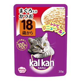 【送料込・まとめ買い×10個セット】マースジャパン カルカン パウチ 18歳から まぐろ入りかつお 70g 猫用