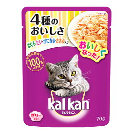 【送料込・まとめ買い×10個セット】マースジャパン カルカン パウチ 4種のおいしさ まぐろ・たい・かにかま・ささみ入り 70g