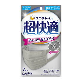 【送料込・まとめ買い×8点セット】ユニ・チャーム 超快適マスク プリーツタイプ ライトグレー ふつう 7枚入