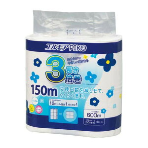 【まとめ買い×3点セット】カミ商事 エルモア ピコ 3倍巻 4ロール シングル 150M トイレットペーパー