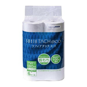 【送料込・まとめ買い×5個セット】マスコー製紙 ソフィアタッチエコ 古紙芯なし トイレットペーパー シングル 180m 6ロール入り