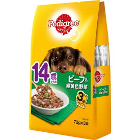 【送料込・まとめ買い×5点セット】ペディグリー　14歳から用　ビーフ＆緑黄色野菜　70G×3袋 （ペット用品　犬　フード）( 4902397840701 )