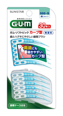 サンスター ガム　ソフトピック　カーブ型　サイズSSS〜S 内容量：30本 ゴムタイプの歯間ブラシ 4901616215191
