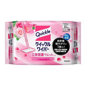 【送料込・まとめ買い×10】花王 クイックルワイパー 立体吸着ウエット エッセンシャルローズの香り 32枚入