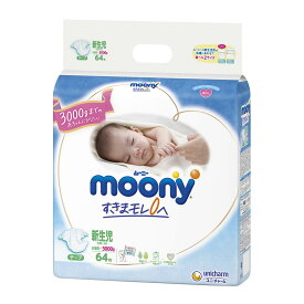 【送料込・まとめ買い×2点セット】 ユニ・チャーム ムーニー moony すきまモレ0へ 新生児お誕生 3000g 64枚入り(新生児より小さいサイズ　赤ちゃん用オムツ) ( 4903111210947 )※パッケージ変更の場合あり