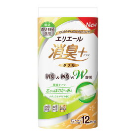 【送料込・まとめ買い×6】エリエール消臭+ トイレットティシュー ダブル ほのかに香るナチュラルクリアの香り 12ロール×6点セット(計72ロール　トイレットペーパー12RW)（4902011820126）※ケース販売